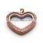 316L stainless steel heart shaped glass locket pendant with crystal stones
