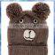 100% acrylic brown pom pom knit bear hat for adults