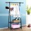 Black Metal Coat Hat Rack 2-tier Garment Drying Rack Clothes Shoe Organizer