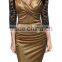 Women's Deep-V Neck Ruffles Floral Lace Fitted Retro Evening Pencil Dress
