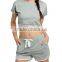 Women's Cheap Fashion Casual American Style Clothing Mesh Trim 2 Piece Set Crop Tops + Pocket Shorts Outfit Suit