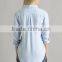 New Womens Latest Blouses Design Long Sleeve Cotton Blouses,Casual Light Blue Blouses with Button For Women