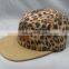 2016 custom 5 panel flat leopard 3D embroidered logo hats with factory direct supply