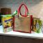 Jute shopper lunch gift bag red maroon green black blue pink handle and side 10.63(h)x11.8 (w)x7 (d)inch with or without personalization