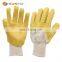 Yellow nitrile latex wrinkling work gloves safety construction for work Yellow crinkle latex coated. Woven liner back open glove