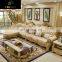 luxury classic antique european style living room furniture L shape solid wood leather corner sofa set
