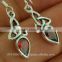 Celtic Trinity Silver Earrings, set w Garnet CZ, e256