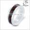 8MM Flat Top Men's White Ceramic Ring Wedding Band With Black & Red Carbon Fiber Inaly