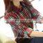 2015 spring Women red and black plaid shirt long sleeve ladies tartan blouse
