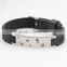 Fashion Men's Black Silver Stainless Steel Silicone Bracelet Jewellery