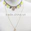 Gold Layered Set Necklace w/Blue Seedbead Copper Crystal Green Plastic Goldtone Charm Necklace 2016 Fashion Style Wholesale