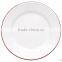Dishwasher-Safe Dinnerware Sets Enamelware Lunch/Salad Flat Plate, Solid White With Red Rim Enamel Plates
