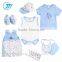 Hot Sale Baby Boys 100% Cotton Blue Romper +Top + Hat 13Pcs Summer Newborn Baby Clothes Set