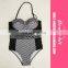 Striped Halter Top High Waist Bottom Swimwear