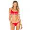Factory direct wholesale swimwear front fashion stylish woman bikini plain red 2 pieces set