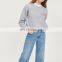 Dongguan City Jin Ying Apparel Wholesale Autumn Long Sleeve Embroidered Sweat Tops for Women Grey Marl