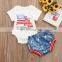 Drop Shipping Baby Clothes Set Infant Letter July 4TH Star Romper+Shorts Outfits Set