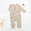 Wholesale Autumn Long Sleeve Crotch Snap Solid Brown Cotton Baby Pajamas