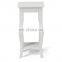 Small Wood Pedestal End Table Curved Legs with Shelf True White