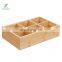 Bamboo Wood Compact Tea & Food Storage Organizer Bin Box - 6 Divided Sections - Holder for Tea Bags, Coffee, Packets, Sugar