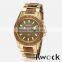 Metal Link Style Classic Yellow Gold Finish Metal and Brown Wood Classic Wooden Watch