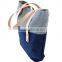 Custom large denim tote bag with leather trim