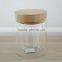 wholesale 500ml glass storage jar with wooden lid handmade heat resistant glassware N6310