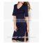 Elegant V-neckline Short Sleeves Regular Fit Women Dress with SIde Seams