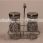 Set of 2 glass spice jar salt pepper bottle with silver metal stand