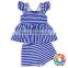 new arrival summer beachwear white blue stripe kids swimsuit