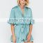 wholesale satin pyjamas Women playsuit V-neck Ruffled Short Sleeves Satin Romper satin onesie for adults