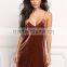 MGOO Fashion Customized Women Plain Cutout Dresses Velvet Plunge Slip Dress Nightwear Party Simple Vestidos