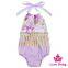 Bohemia Style Halter Printed Decorative Tassels Baby Girl Baby Grows Bodysuit Floral Romper