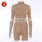 Sexy Skinny Playsuit Rib Knit Letter Embroidery Zipper Slim Bodycon Casual Fitness Women Long Sleeve Spring Playsuit