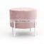 Customized modern pink velvet unfoldable stool ottoman with white metal frame legs for living room