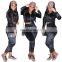 Customized women's fall leisure sports pure color fluffy long-sleeved zipper two-piece suit