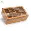 100% Bamboo Wood Tea Box Storage Organizer Tea Bags 8 Adjustable Chest Compartments Taller Size Box
