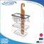Bamboo unique hanger design triple tiers shower caddy shelf chrome plating bathroom shampoo rack
