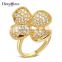 Fancy Lady Jewelry Clover Leaf Design CZ Stones Wedding Deluxe White Gold Ring