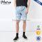 Washed cotton mens blue denim short elastic band destroyed shorts