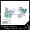 925 Silver Jewelry Wholesale Women's Fashion Square Prong Setting Green Stones Stud Earrings