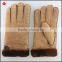 ladies double face sheepskin leather gloves with button and fake fur