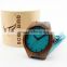 Newest ebony wood wristwatches blue causal watch genuine leather wooden fasion watches for men women best gifts with gift box