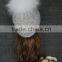 Unisex Fashion Jacquard Soft Chunky Mohair Hat With raccoon Fur Pompom