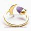 Gold plated fashion simple amethyst stone crescent moon druzy ring
