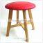 TDUK-03-2 QVB JIANDE TONGDA RED COLOR ASH WOOD FRAME NATURE PATING PU ROUND SEAT STOOL WOODEN STOOL