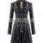New Black Faux Leather Goth Steampunk Military Coat For Men