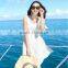 Ladies bohemia style chiffon short white color elastic waist pleated halter elegant beach dress
