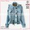 2015 new design fashionable women knitted collar elastane waist trench coat fabric