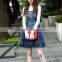 Summer fashion lace patchwork mexican embroidered women denim dress